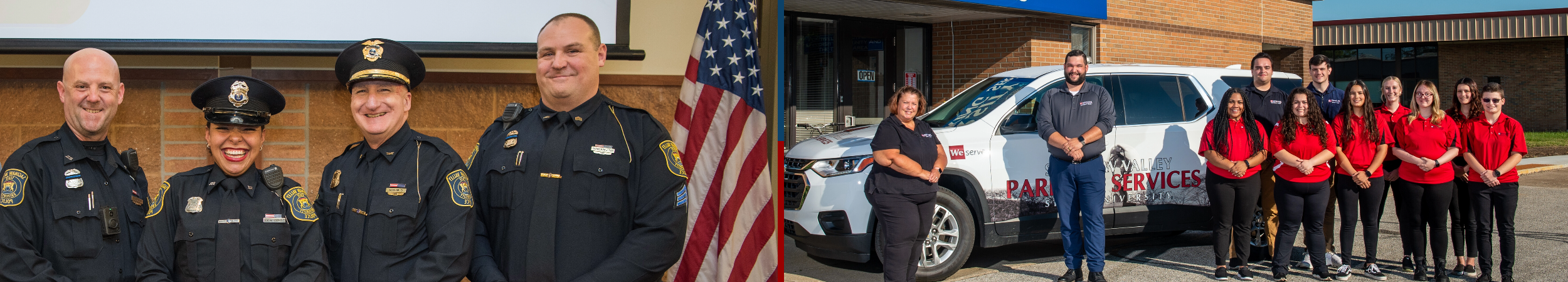 Police Officers standing with police vehicles